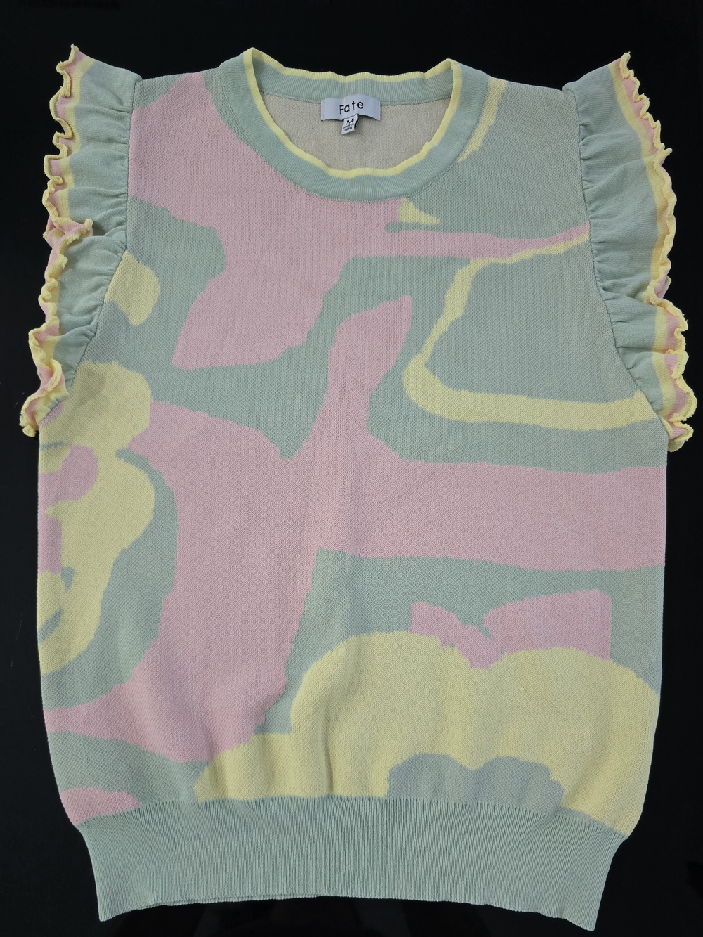 Fate Pastel Ruffle Sleeve Knit Top - Pink/Green/Yellow
